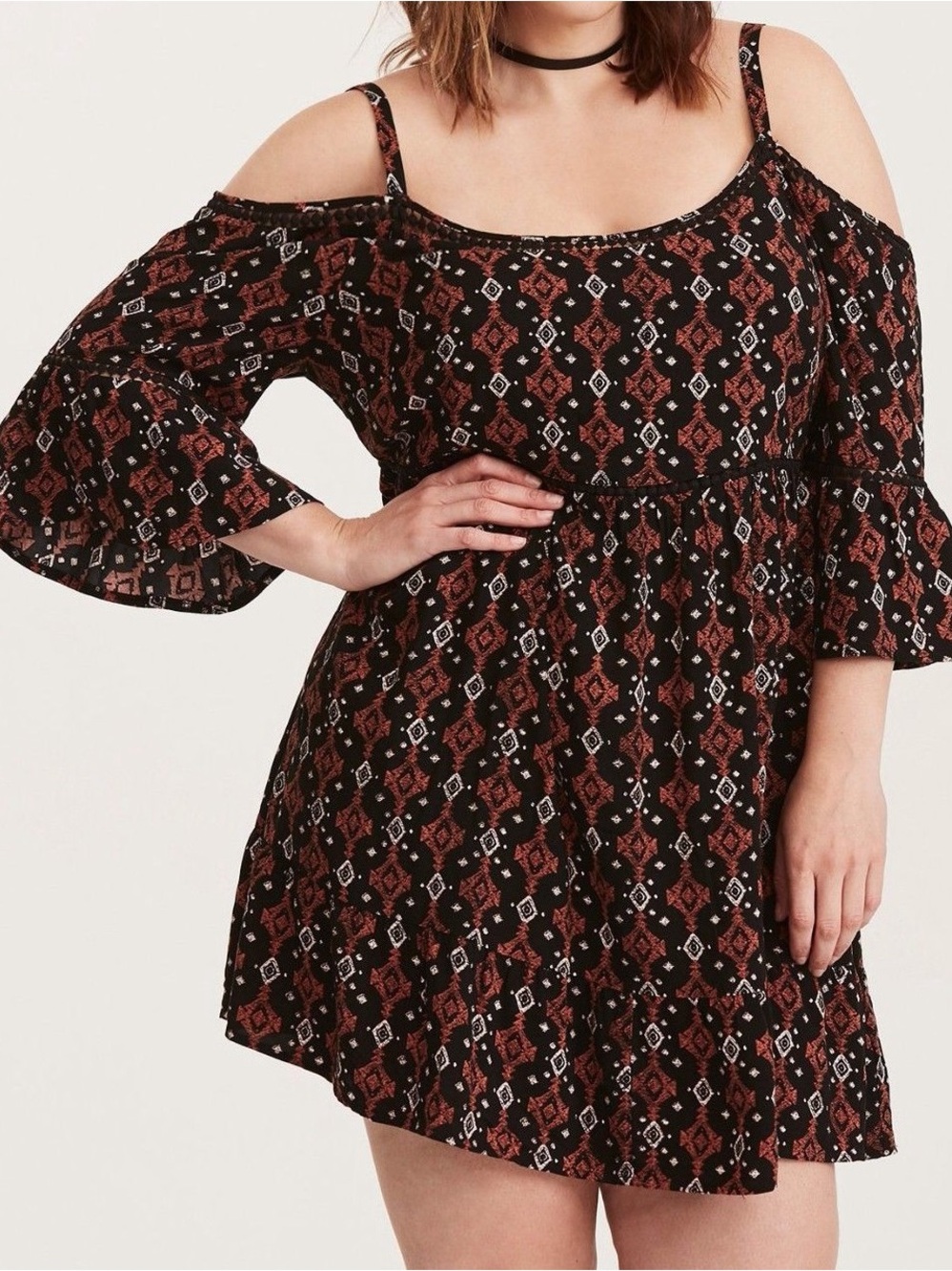 Torrid Geo Print Cold Shoulder Challis Mini Dress